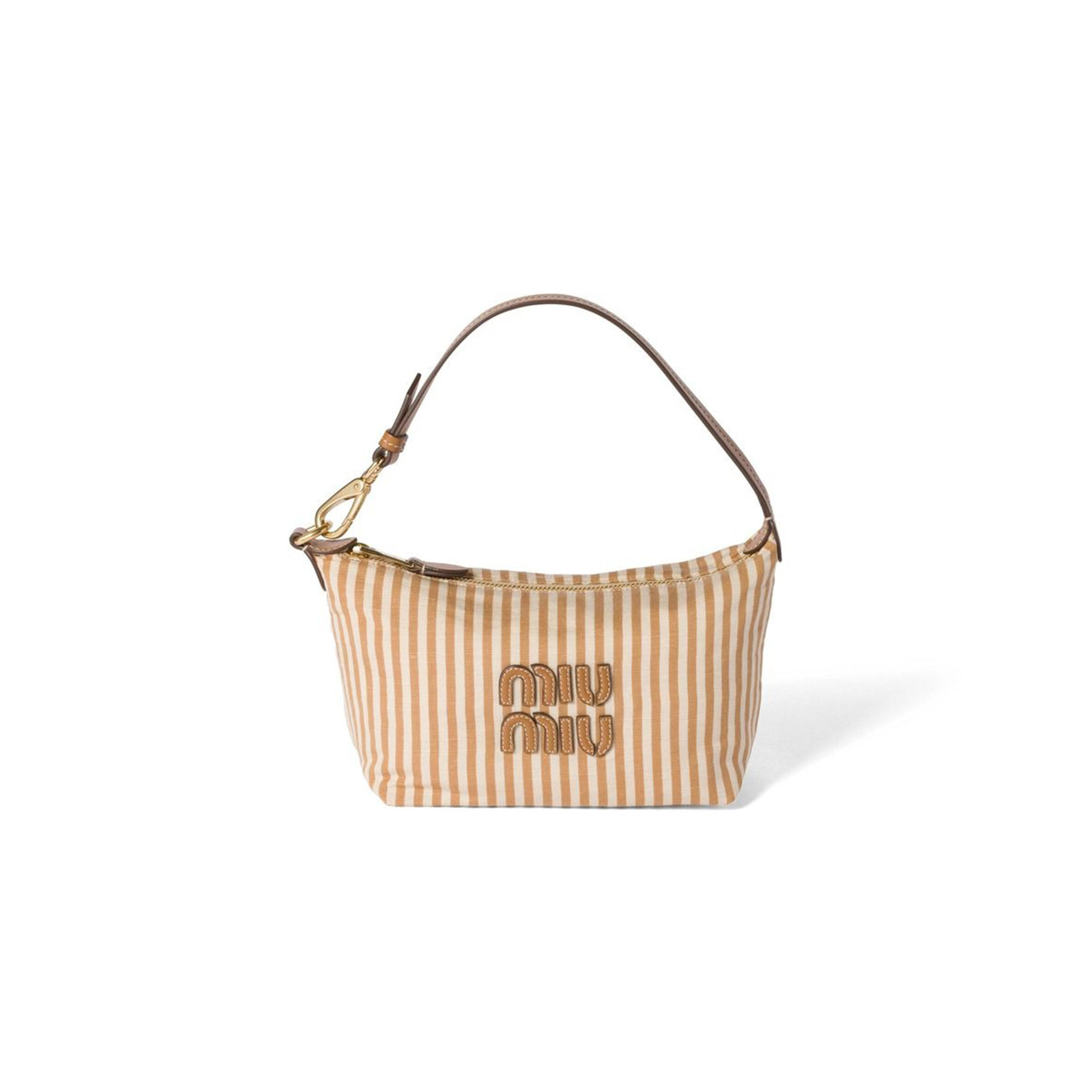 MIU MIU COTTON LINEN CALFSKIN STRIPED MINI SPIRIT CIRE BAG 5NE841 (18.5*14*10cm)